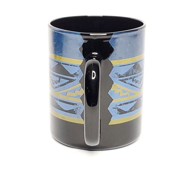 Southwestern Coffee Mug Black Glass Blue Green Geometric Western Tribal Aztec 4 - Picture 5 of 6